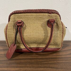 Etienne Aigner Womens Woven Straw Rattan Genuine Leather Trim Top Handle Bag Vtg